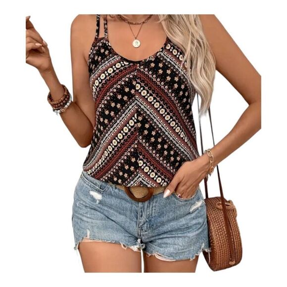 Tribal Print Double Strap Cami Top Tank Top NWT  Lightweight Sleeveless. XL - Picture 4 of 4